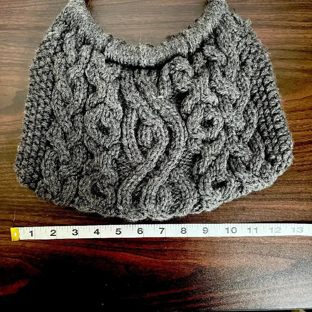 Knit Sweater Bag Grey Bamboo Handles Handbag Cable Knit Purse Grandmacore
